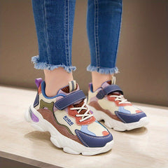 Girl's Hook and Loop Running Shoes Anti-skid Breathable Sneakers