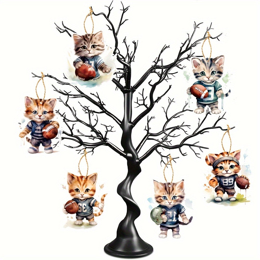 6pcs Cat Football Ornaments Football Coach Gift Helmet Hanging Ornament