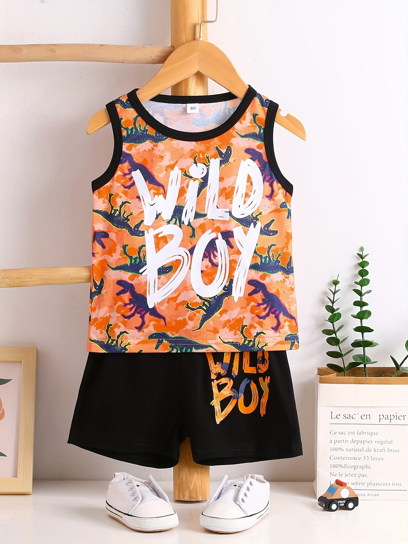 Toddler Boys Tank Top & Shorts WILD BOY Print Baby Kids Clothes Summer