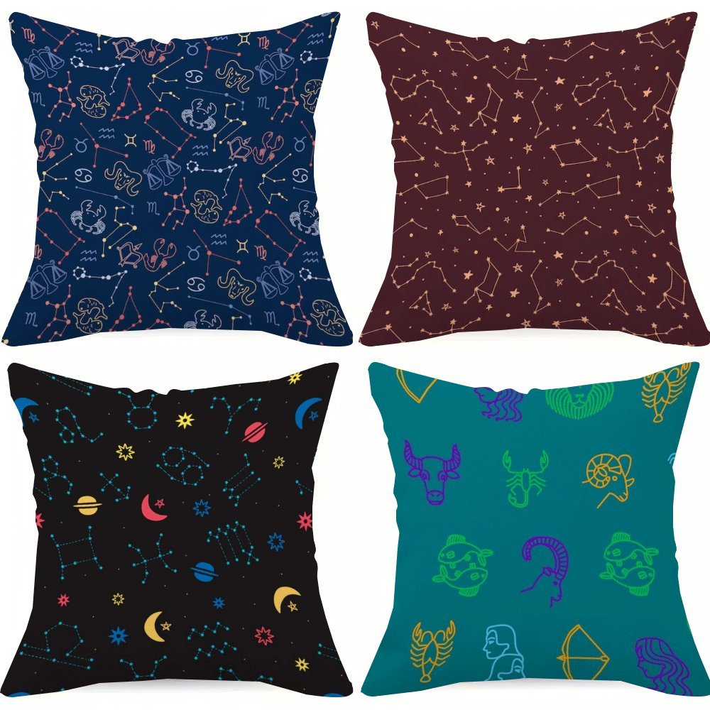 4pcs Zodiac Anime Flannel Throw Pillow Covers Decorative Pillowcase