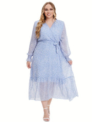 Dalmatian Print Flounce Sleeve Maxi Dress With Belt