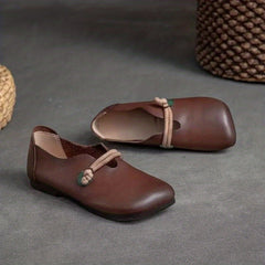 Women's Retro Style Flat Square Toe Slip On Faux Leather Shoes