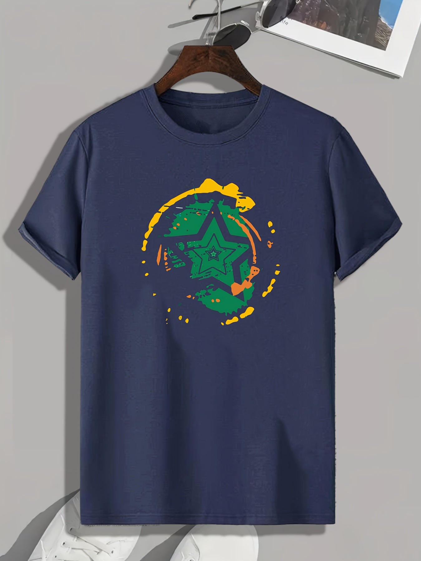Star Pattern Print Men's T-shirt for Fitness Activities