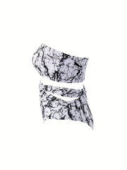 Tie Dye Swimsuit Set Tube Top & Tummy Control Und