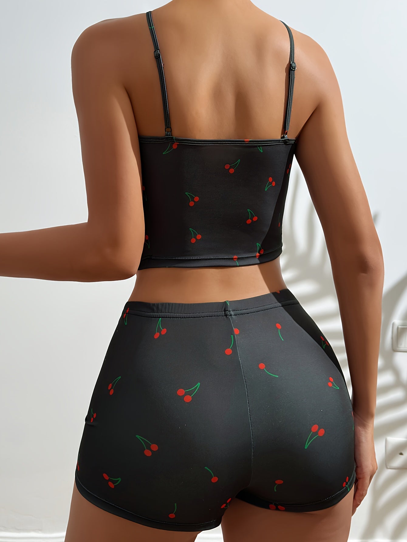 Cherry Print Pajama Set V-Neck Cami Top & Shorts