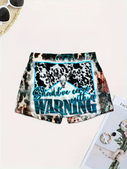 Letter & Bull Skull Print Skinny Shorts for Women