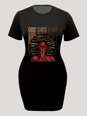 Figure & Letter Print Tee Dress