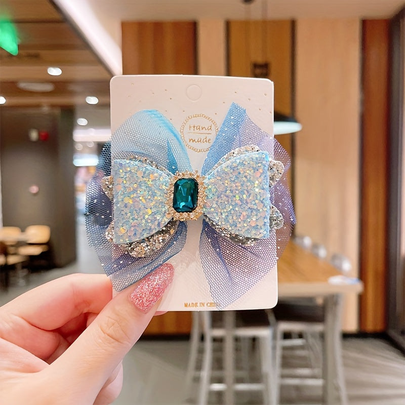 Snow Crown Hair Clip Snowflake Bow Ribbon Hairpin Random