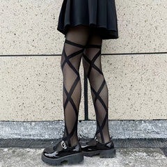 Sexy Lace Cross Bandage Tights Breathable Pantyhose