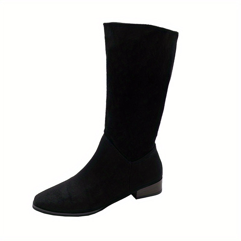 Women's Mid Calf Boots Block Heel Square Toe Slip On Comfortable Boots