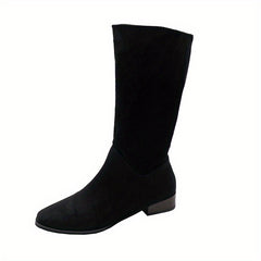 Women's Mid Calf Boots Block Heel Square Toe Slip On Comfortable Boots