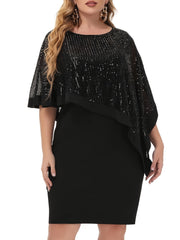 Sequin Cloak Sleeve Cocktail Party Formal Dress