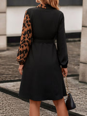 Leopard Print Wrap Dress Surplice Neck Long Sleeve Dress Women's Clothing