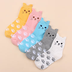 5 Pairs Animal Pattern Socks Cat Ear Geometric 3D Textured Stockings
