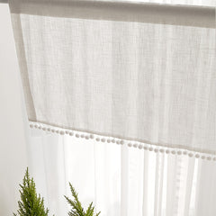 Boho Cotton Linen Curtain with Pom Poms Rod Pocket for Home Decor