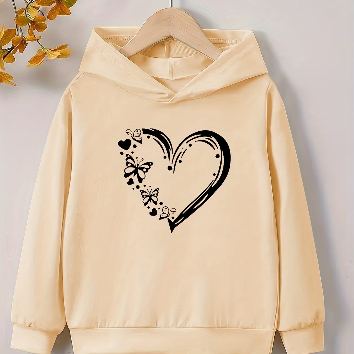 Heart & Butterfly Print Casual Sweatshirt Top Hoodie for Youth Girls