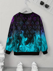Teens Geo Pattern Flame 3D Print Sweatshirt