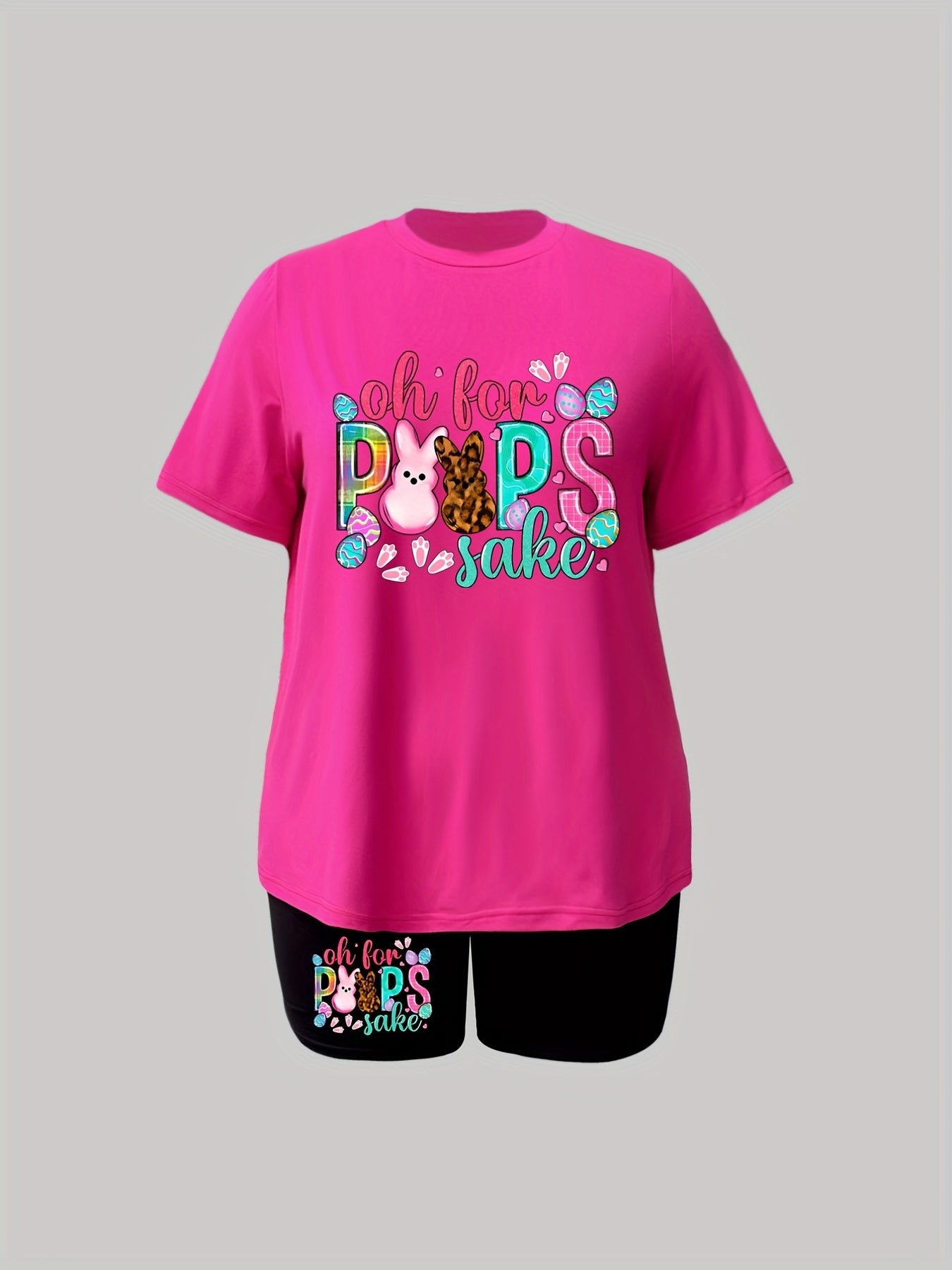 Women's Plus Easter Graphic Tee & Biker Shorts Set