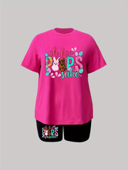 Women's Plus Easter Graphic Tee & Biker Shorts Set