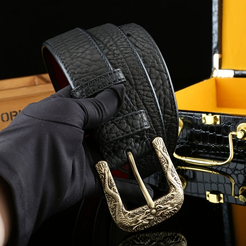 Men's Carved Pure Copper Buckle Belt with Unique Pattern 1.5in