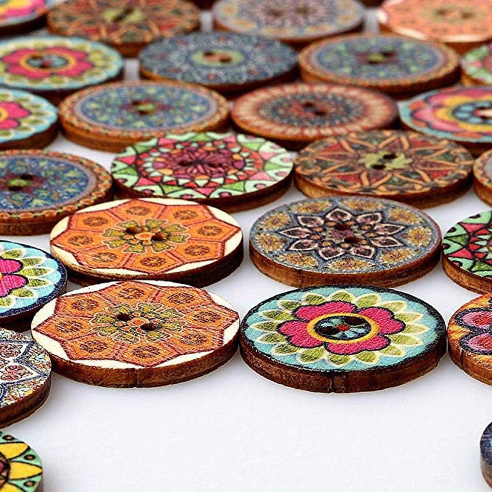100pcs Vintage Wooden Round Buttons for Crafts Sewing Shirts Bags