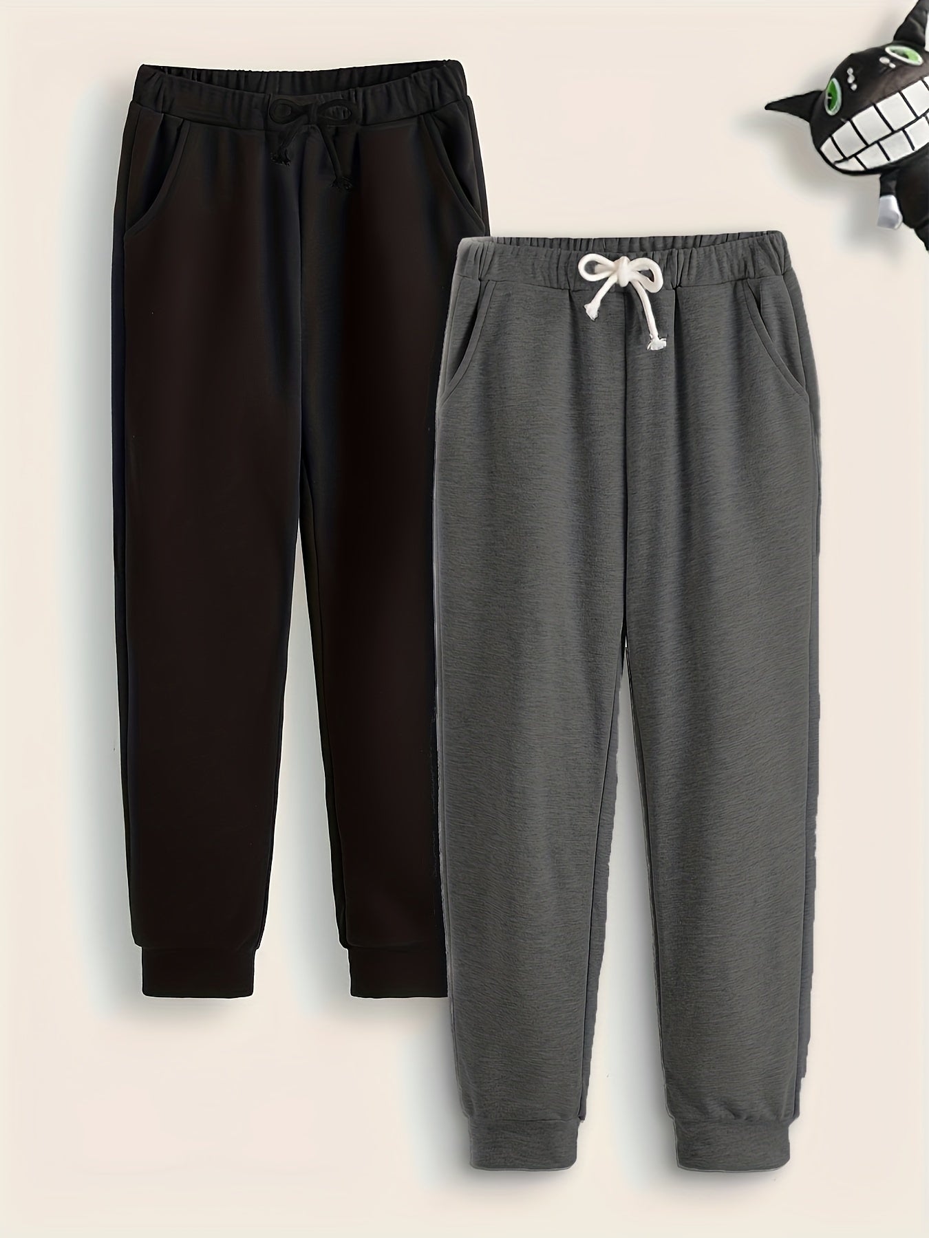 2 Boys Drawstring Active Sweatpants Solid Jogger Sports Pants