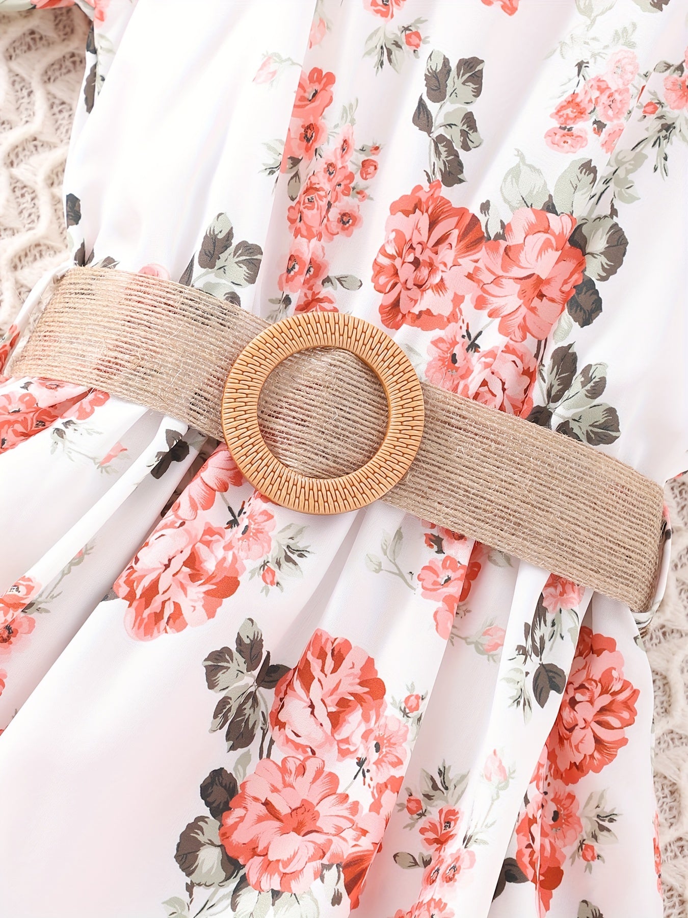 Girls Boho Floral Casual Dress With Belt V-Neck Flying Sleeve for Party
