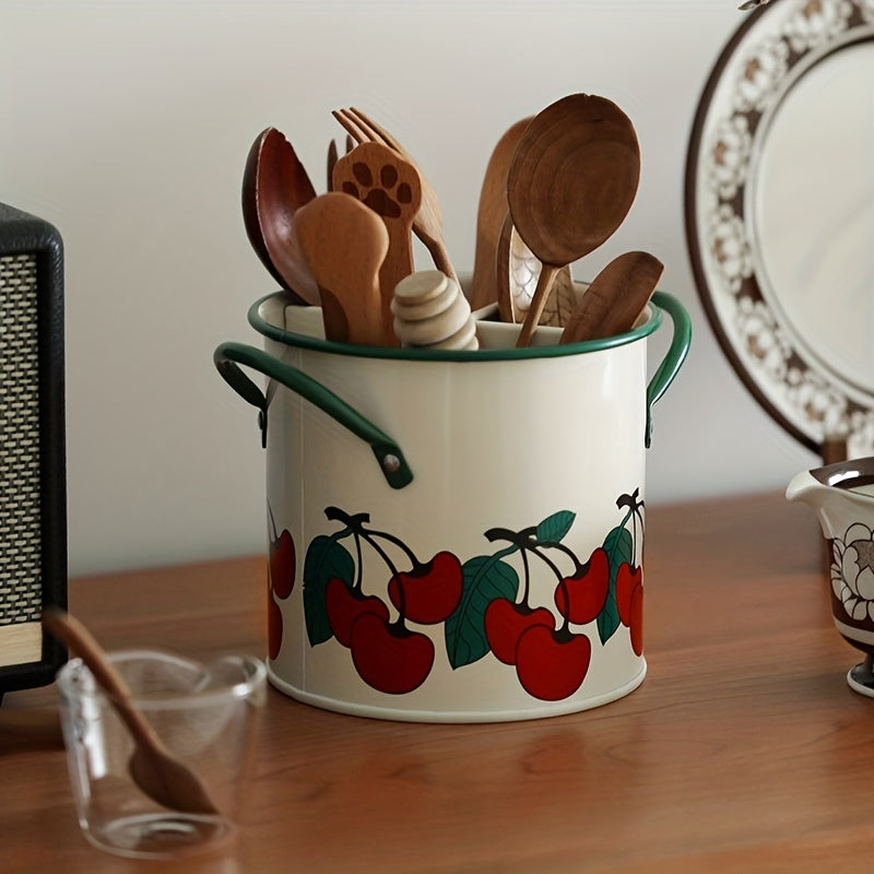 Vintage Cherry Tableware Bucket Household Kitchen Storage