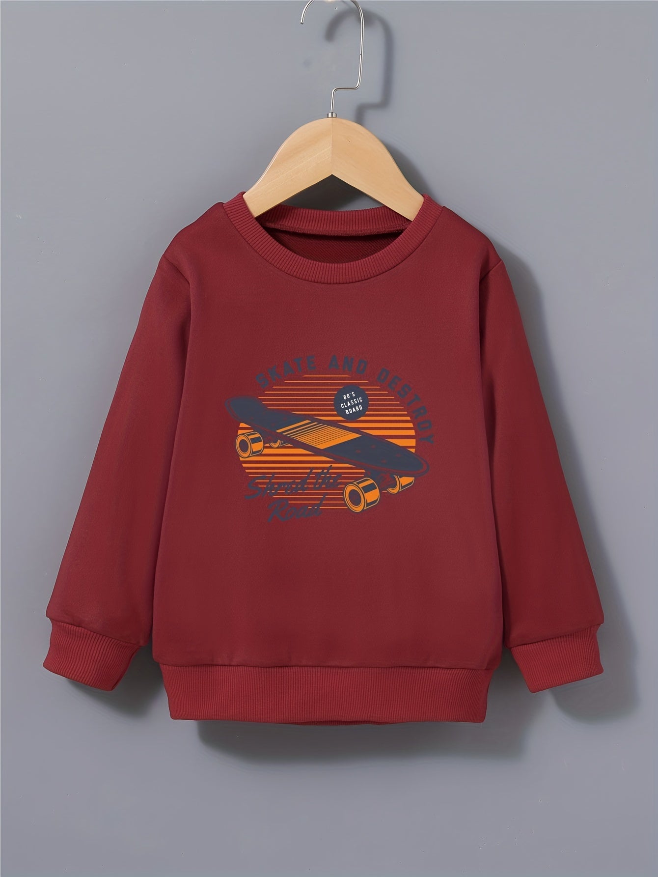 Cartoon Skateboard Letter Print Kid's Sweatshirt Long Sleeve Top