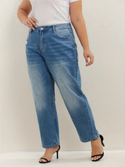 Washed High Rise Loose Fit Straight Leg Jeans