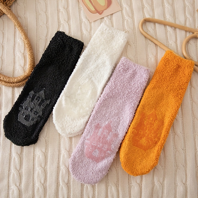 Halloween Pumpkin & Bat Print Socks & Funny Fuzzy Women's Stockings