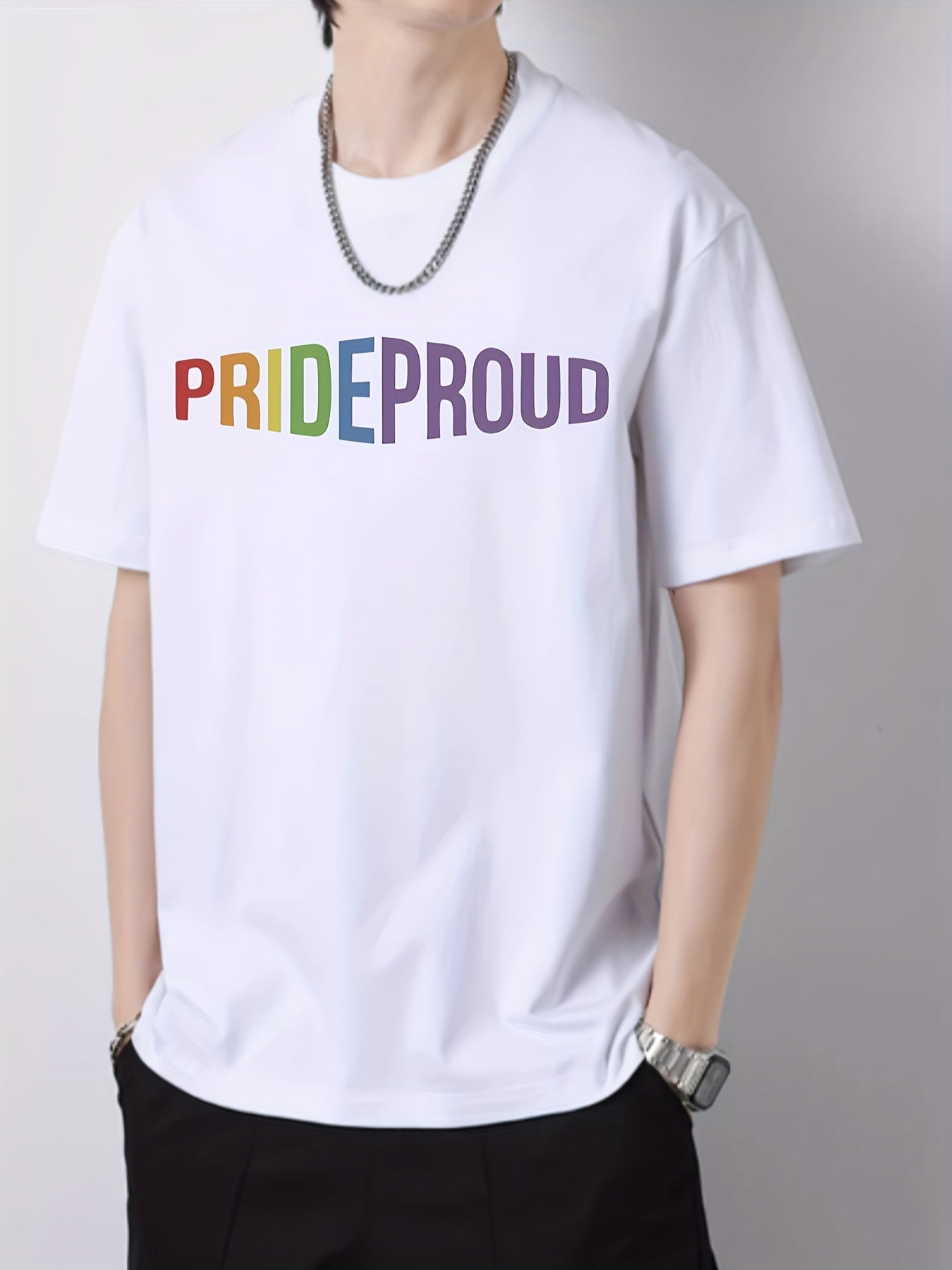 Colorful Letter Pattern Print Men's Graphic Cotton Crew Neck T-Shirt