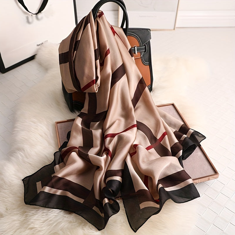 Striped Satin Scarf Shawl Silk Head Wrap Sunscreen Towel
