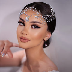 Romantic Headwear Forehead Alloy Chain With Rhinestone Pendant Hair Comb