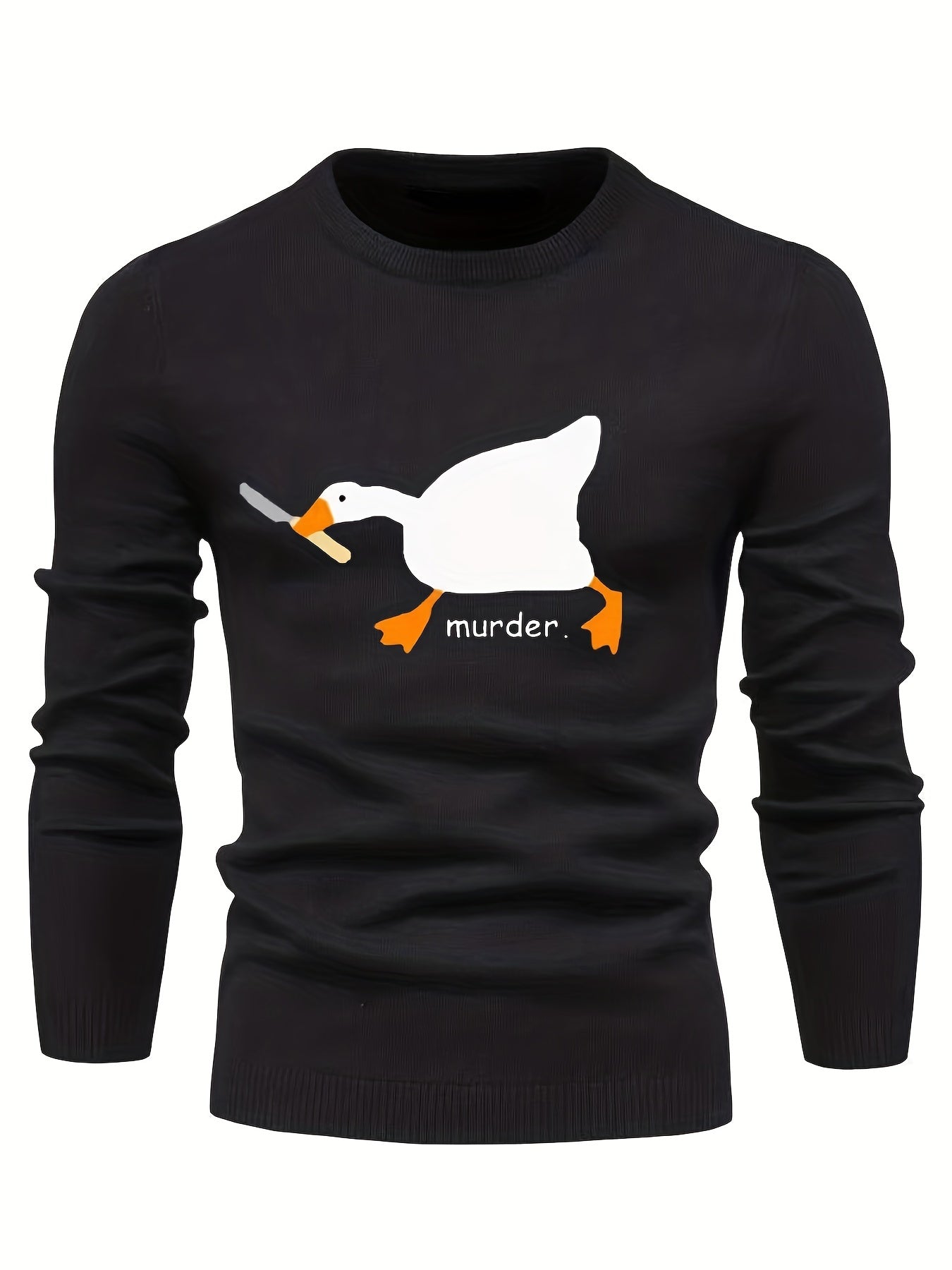Duck Print Knit Sweater Men's Casual Warm Crew Neck Pullover