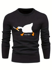Duck Print Knit Sweater Men's Casual Warm Crew Neck Pullover