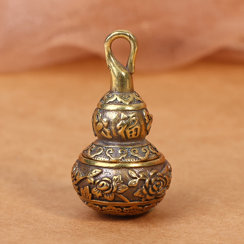 Brass Blessing Lotus Gourd Charm Pendant Pill Box Container Key Chain
