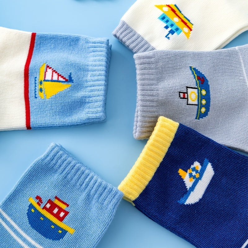5 Pairs Kids Warm Cartoon Ships Pattern Socks