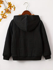 Boys Casual Textured Hooded Zip Up Jacket