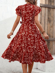 Floral Print V Neck Slim Dress Casual for Spring & Fall