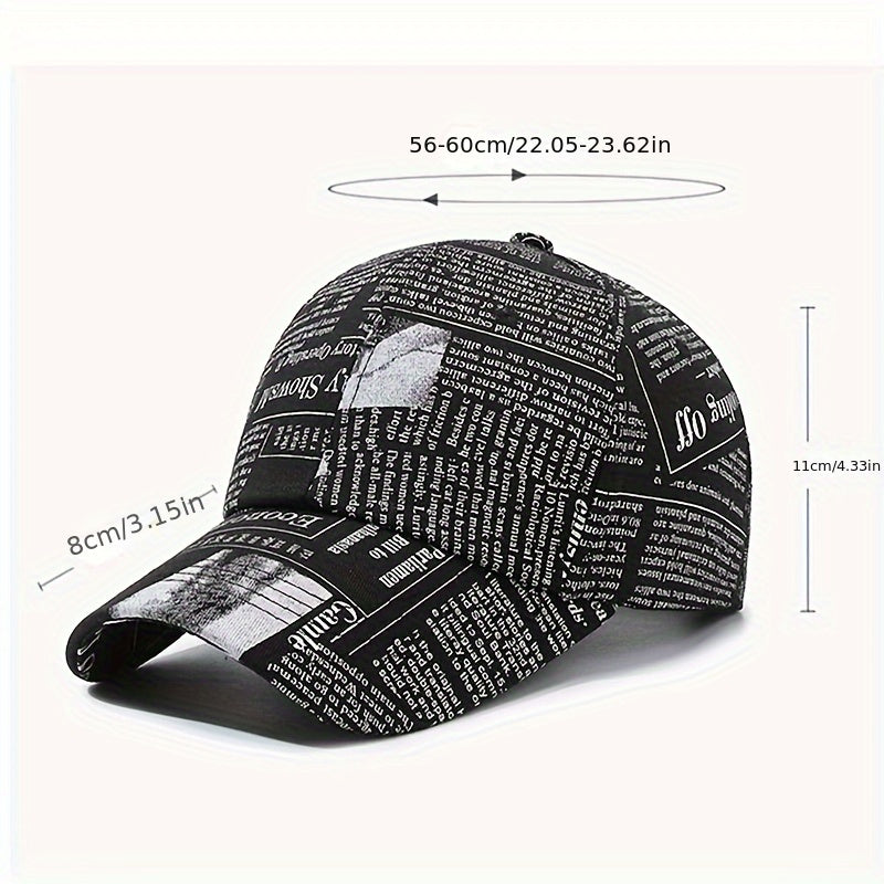 Newspaper Printed Baseball Cap Vintage Hat