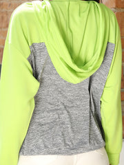 Two Tone Stitching Hooded Shirt Long Sleeve Drawstring Casual Pullover Top