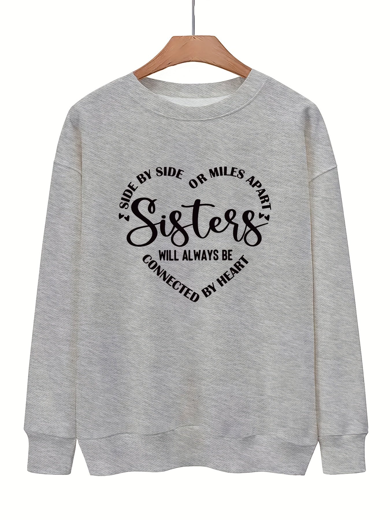 Warming Letter Print Pullover Sweatshirt Casual Loose Drop Shoulder Comfy