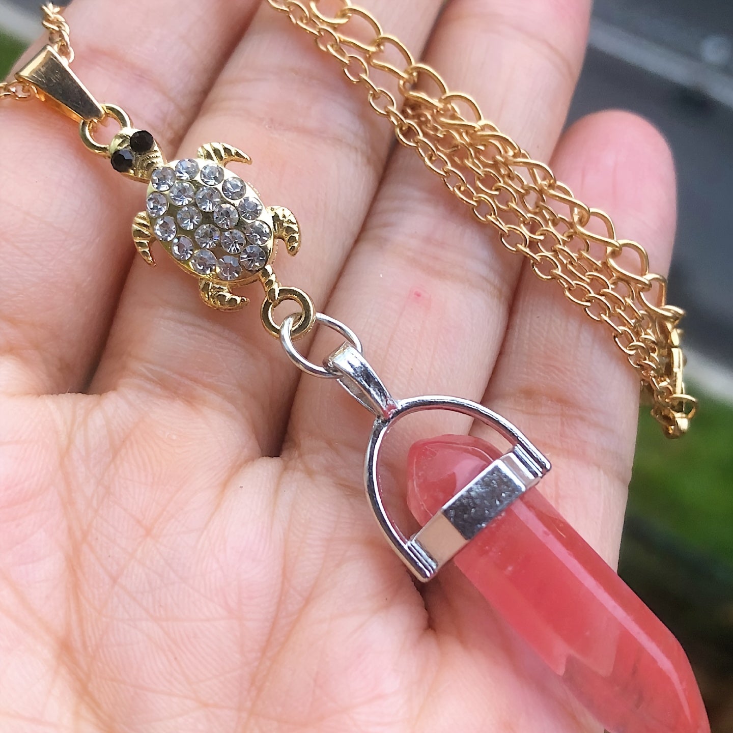Healing Crystal Stone Turtle Pendant Necklace - Birthday Gift