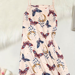 Butterfly Pattern Pajamas with Satin Print Suspender Pajamas
