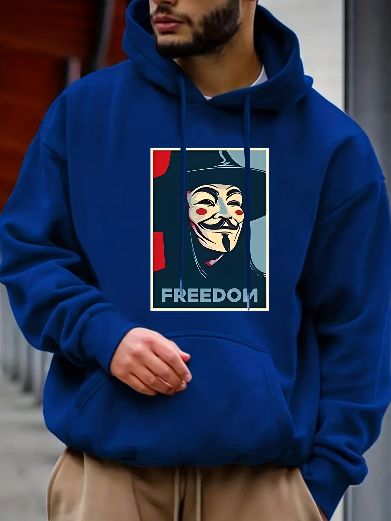 Men's Casual FREEDOM Print Hooded Sweatshirt Long Sleeve