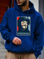 Men's Casual FREEDOM Print Hooded Sweatshirt Long Sleeve