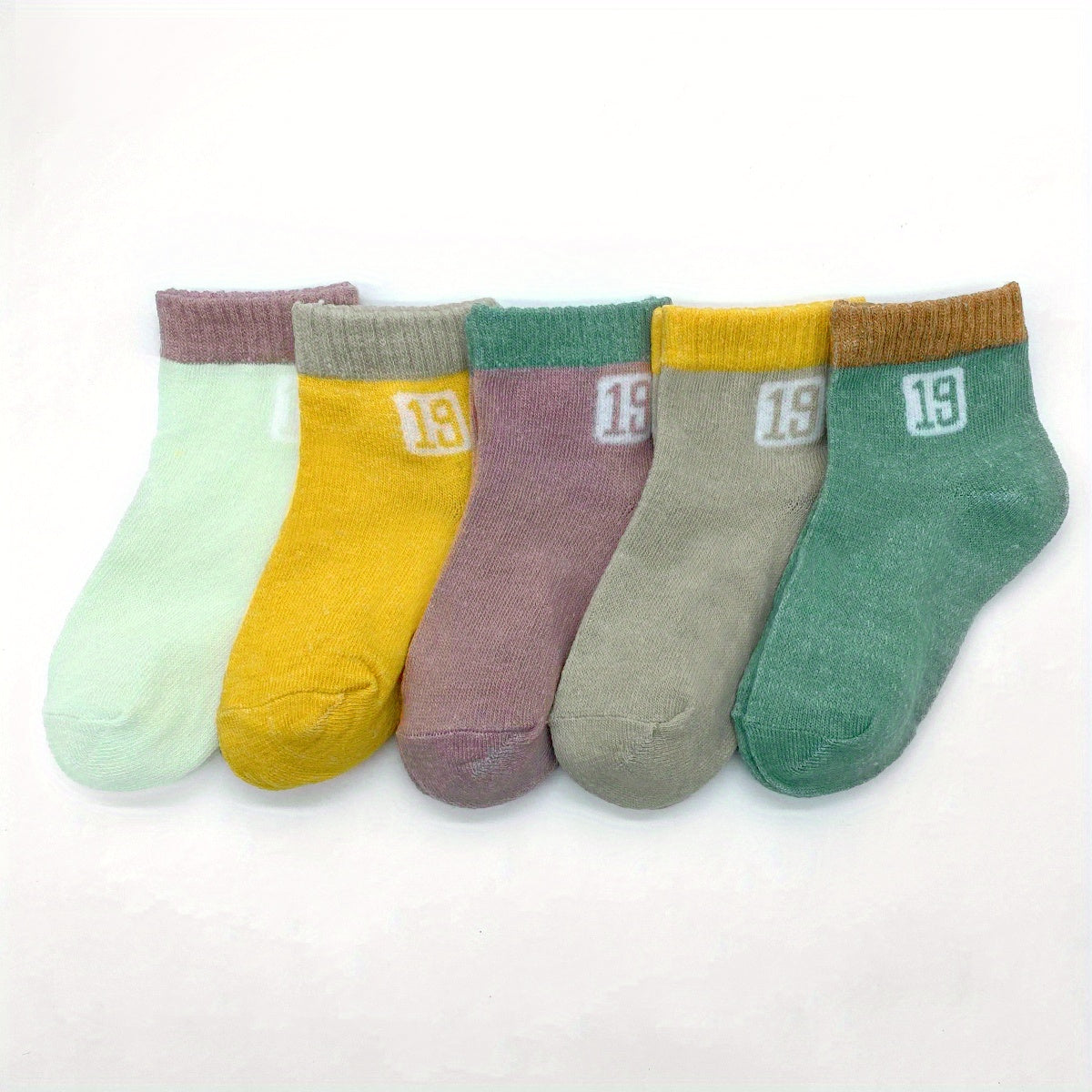 5 Pairs Toddler Crew Socks Number Print Boys Girls