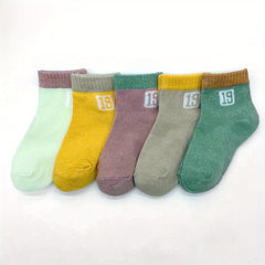 5 Pairs Toddler Crew Socks Number Print Boys Girls