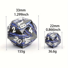 Metal D20 33mm Striped Dice Game Accessories